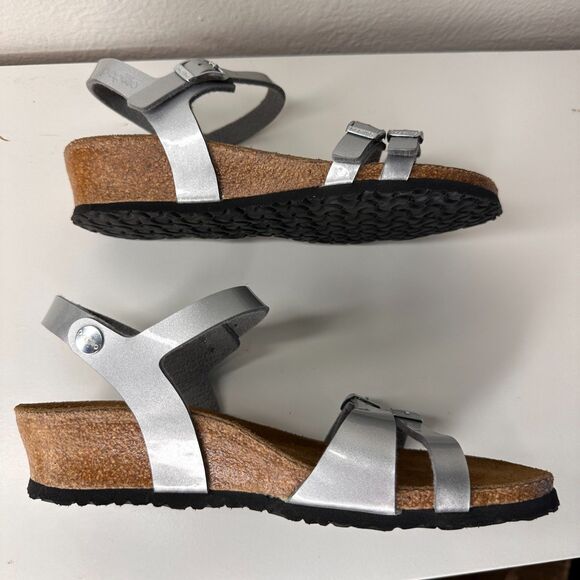 Papillio by Birkenstock Lana Wedge Sandal Size 38 / US 7 Silver Metallic - Picture 7 of 8